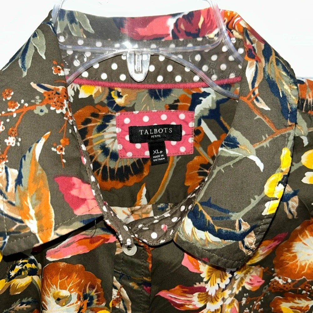 Talbots Floral Collared Button-Up Shirt Petite XL - Picture 3 of 3